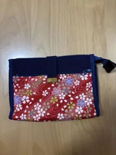 和風花柄ポーチ 赤紺　お値下げしました