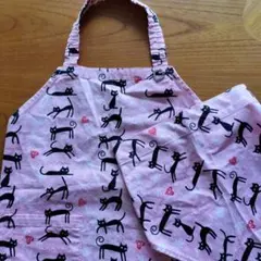 子供用　黒猫とハートのエプロンと三角巾