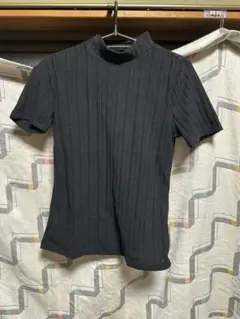 ブラック リブ編み 半袖ニット Mサイズ