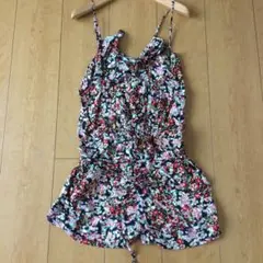 美品☆ザラ オールインワン サロペット ロンパース ワンピ 黒 小花柄 キャミ