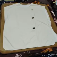 クリーム色 ボタン付き 半袖トップス