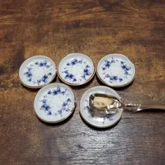 青い花柄陶器スプーン置き皿5枚セット