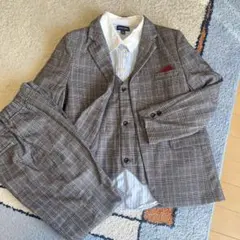 【美品】zz.luxi 160㎝フォーマルチェックスーツ3点・男の子、卒業式