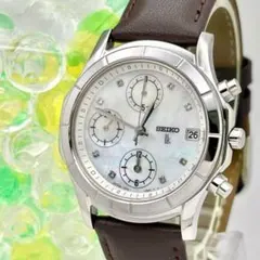 【美品/新品電池】 SEIKO ルキア シェル ダイヤ クロノグラフ レディース