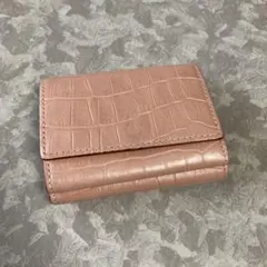 ピンク クロコダイル風 三つ折りミニ財布