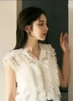 FRAY I.D ラッフルチュールノースリブラウス