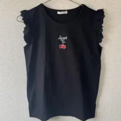 NICE CLAUP チェリー刺繍 ブラックノースリーブトップス 160cm
