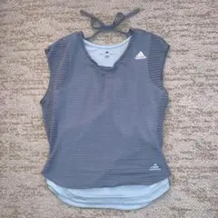 adidas ストライプ タンクトップ グレーXS