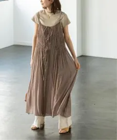 【新品タグ付き】NOBLE 楊柳フロントタイキャミソールワンピース