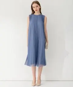 新品★23区★ブルー ミディドレス プリーツデザイン ワンピース