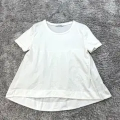 ■☆ザラ【S】白 Tシャツ 後ろギャザー切替 フレア Aライン 春夏 シンプル