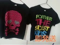 y2k ミニ丈 スカル ドクロ 英語 デザイン 半袖Tシャツ 2枚セット