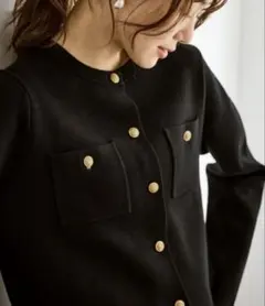 ミラノリブ金ボタンニットカーディガン