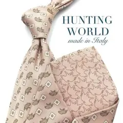 【美品】HUNTING WORLD ネクタイ ピンク 小紋柄 エレファント 動物のサムネイル