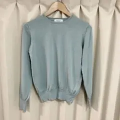 オペークドットクリップOPAQUE.CLIPクルーネックウールグリーン長袖ニット