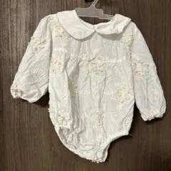 韓国ベビー服 kid land ホワイト 刺繍入りロンパース