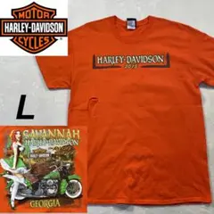 HARLEY-DAVIDSON バイクウェアTシャツ　プリント　オレンジ　L