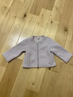 薄紫色 ケーブル編み ジップアップアウター