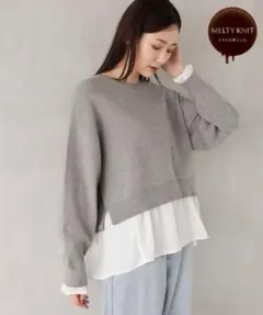 美品＊グローバルワーク＊メルティ布帛ドッキングプルオーバー
