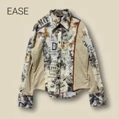 2752　【EASE】　柄シャツ　象徴プリント　コラージュ風　異素材　個性派