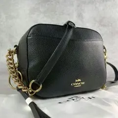 極美品 コーチ 2way カメラバッグ ショルダーバッグ レザー チェーン 黒のサムネイル