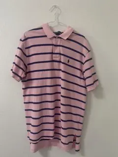 Polo by Ralph Lauren ピンクネイビーストライプ ポロシャツL