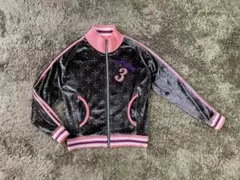 adidas アディダス ベロアトラックジャケット 刺繍 ブラウン ピンク L