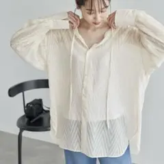 ROPE' PICNIC 羽織りも前後２WAYシアー柄リボンブラウス