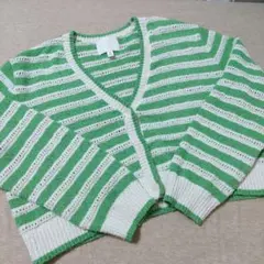 H&M★エイチアンドエム カーディガン 春夏 グリーン×ホワイト L