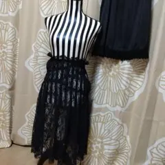 黒 レース　チュールスカート ひざ丈スカート Mサイズ相当　ペチコート付き