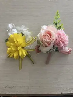 コサージュ2点セット（イエロー＆ピンク）