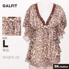 美品 GALFIT トップス ブラウス　半袖　ヒョウ柄　vネック　シースルーのサムネイル