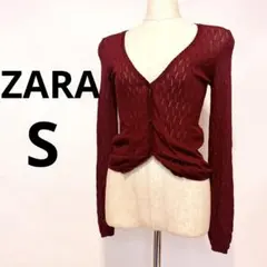 ZARA ザラ バーガンディ(エンジン) Vネック カーディガン S 薄手