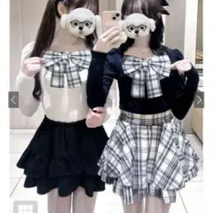GRL チェック柄リボン付き長袖トップス