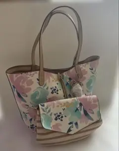 花柄トートバッグ　リバーシブル　ショルダーポーチセット　レディース