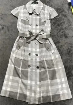BURBERRY LONDON 半袖 リボン ワンピース チェック グレー