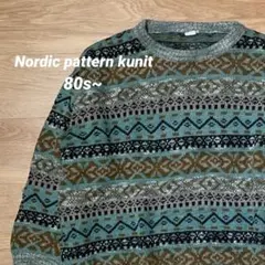 【古着】80s~90s ノルディック柄ニット ティファニーブルー
