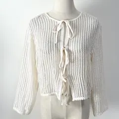 ❁RETRO GIRL リボンメッシュカーデ カーディガン エクリュ F