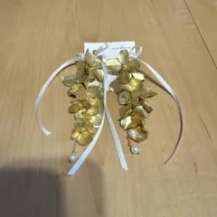 マットゴールド フラワー イヤリング パール ブライダル ハンドメイド
