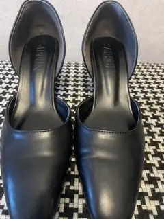 黒いオープントゥパンプス 中ヒール24.5㎝
