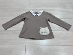 プティマイン ねこポシェット 襟付きトレーナー トップス 110