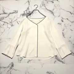 Chloe 丸襟フライフロントシルクブラウス ブルー サイズ34*QD186 
