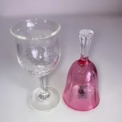 北一ガラス手作りピンクガラスベルと透明ワイングラスセット