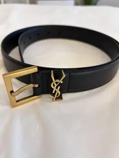 YSL ブラックレザーベルト ゴールドバックル