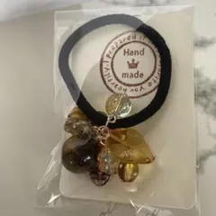 天然石、チェコビーズ、ガラスビーズのヘアゴム（ブラウン2）