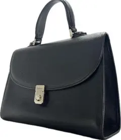 バーバリー フォーマル ハンドバッグ シルバー金具 ブラック シボ革　レザー