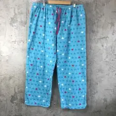 Y5848古着　柄パンツ　パジャマパンツ　青　90s Y2K