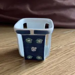 サイコロ 蓋置　高野昭阿弥祥瑞　茶道具共 陶器 箸立て 藍色 花柄 和食器のサムネイル