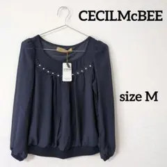新品未使用　セシルマクビー　レディース　トップス　ブラウス　透け感　紺色　Ｍ