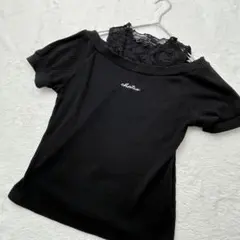 ウィゴー　半袖ニットカットソー　黒　y2k　フリー　レイヤード　ロゴ　春夏コーデ